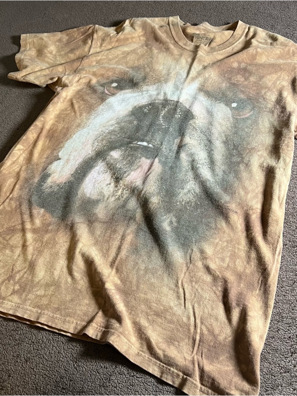 THE MOUNTAIN ENGLISH BULLDOG FACE CLOSE UP TIE DYE LARGE T-SHIRT TAN BROWN DOG